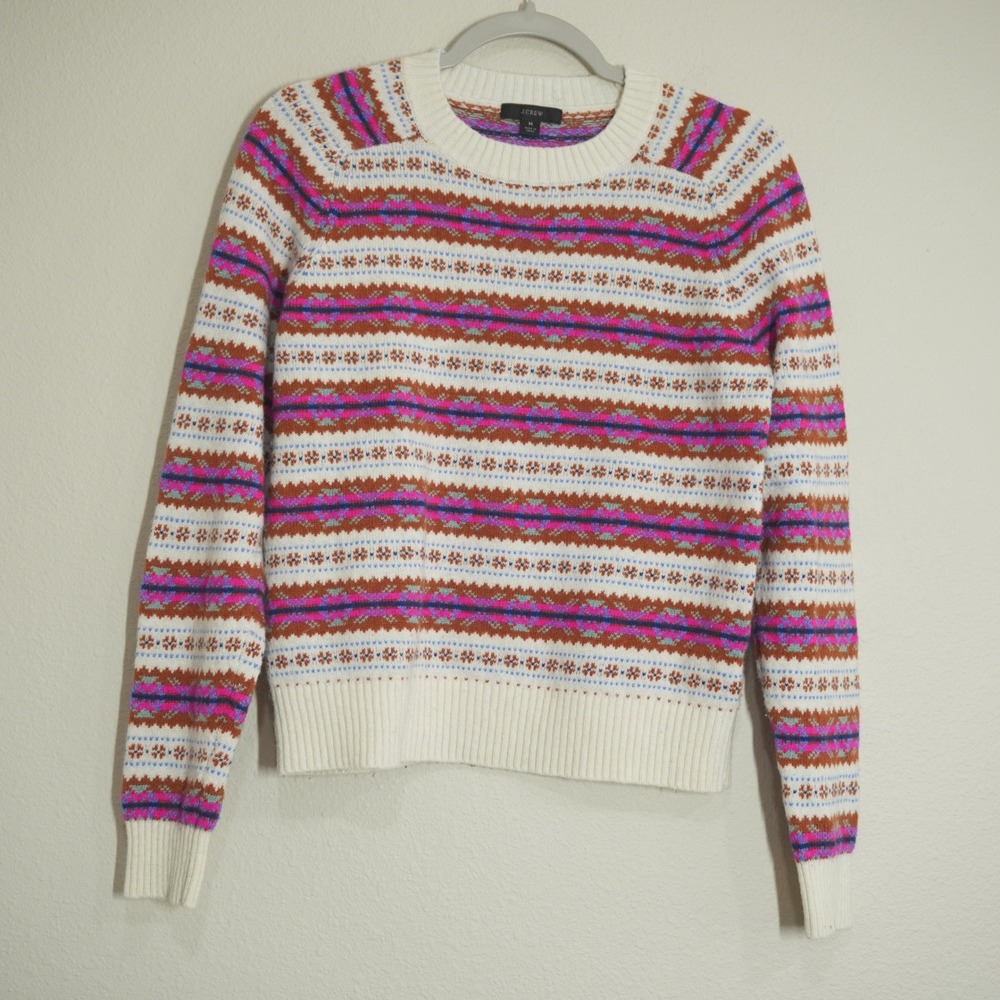 J. Crew Women's Size Medium Fair Isle Chunky Knit Crewneck Sweater Casual Cozy